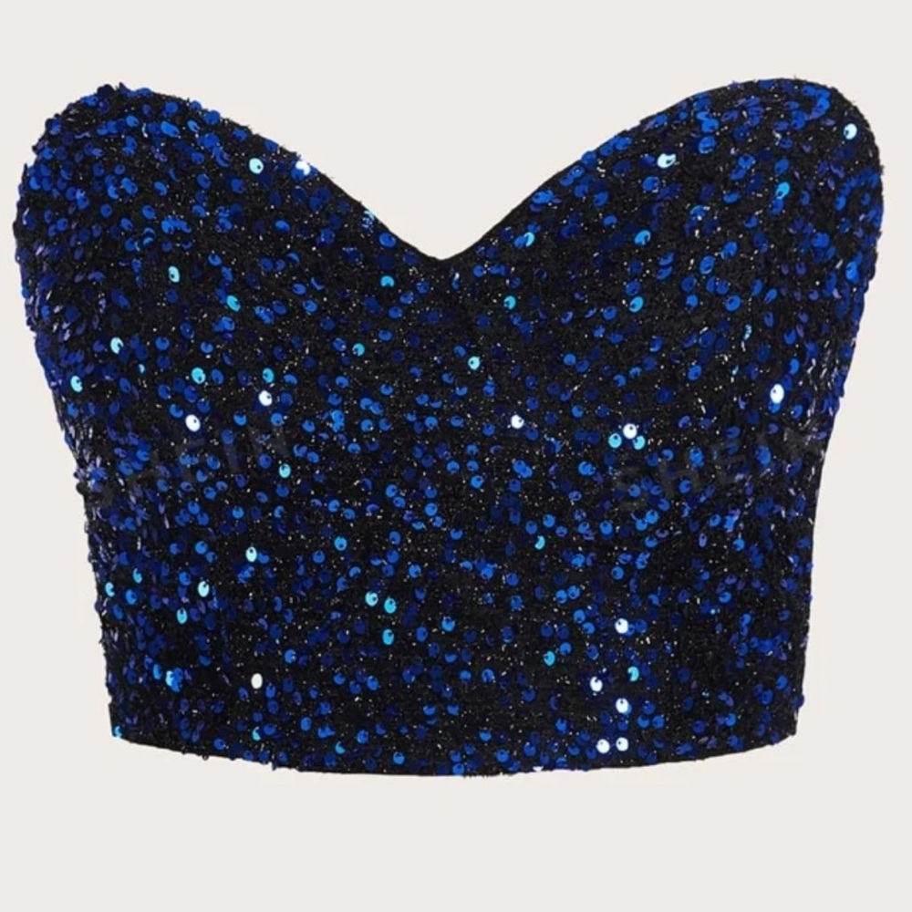 Blue Sequin Tube Top